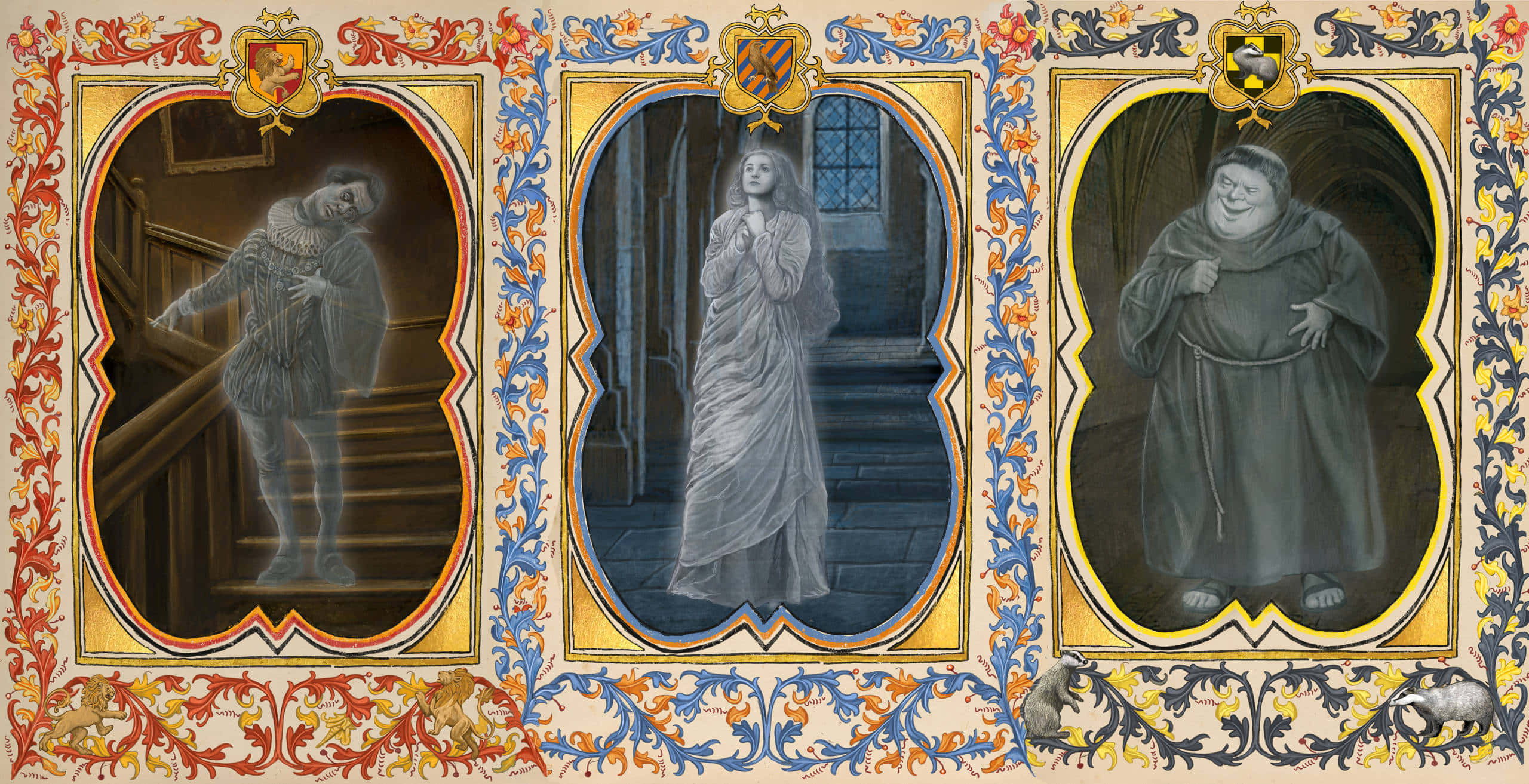 The Hogwarts Ghosts, Hogwarts, gothic interior, 2K Desktop Wallpaper