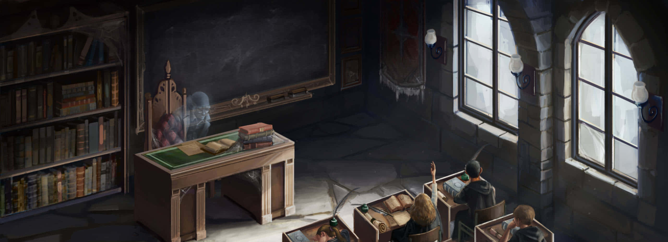 The Hogwarts Ghosts, Hogwarts, ghostly professor, 2K Desktop Wallpaper