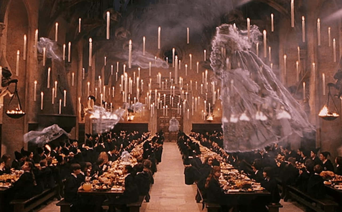 The Hogwarts Ghosts, Hogwarts, grand stone hall, HD Desktop Wallpaper