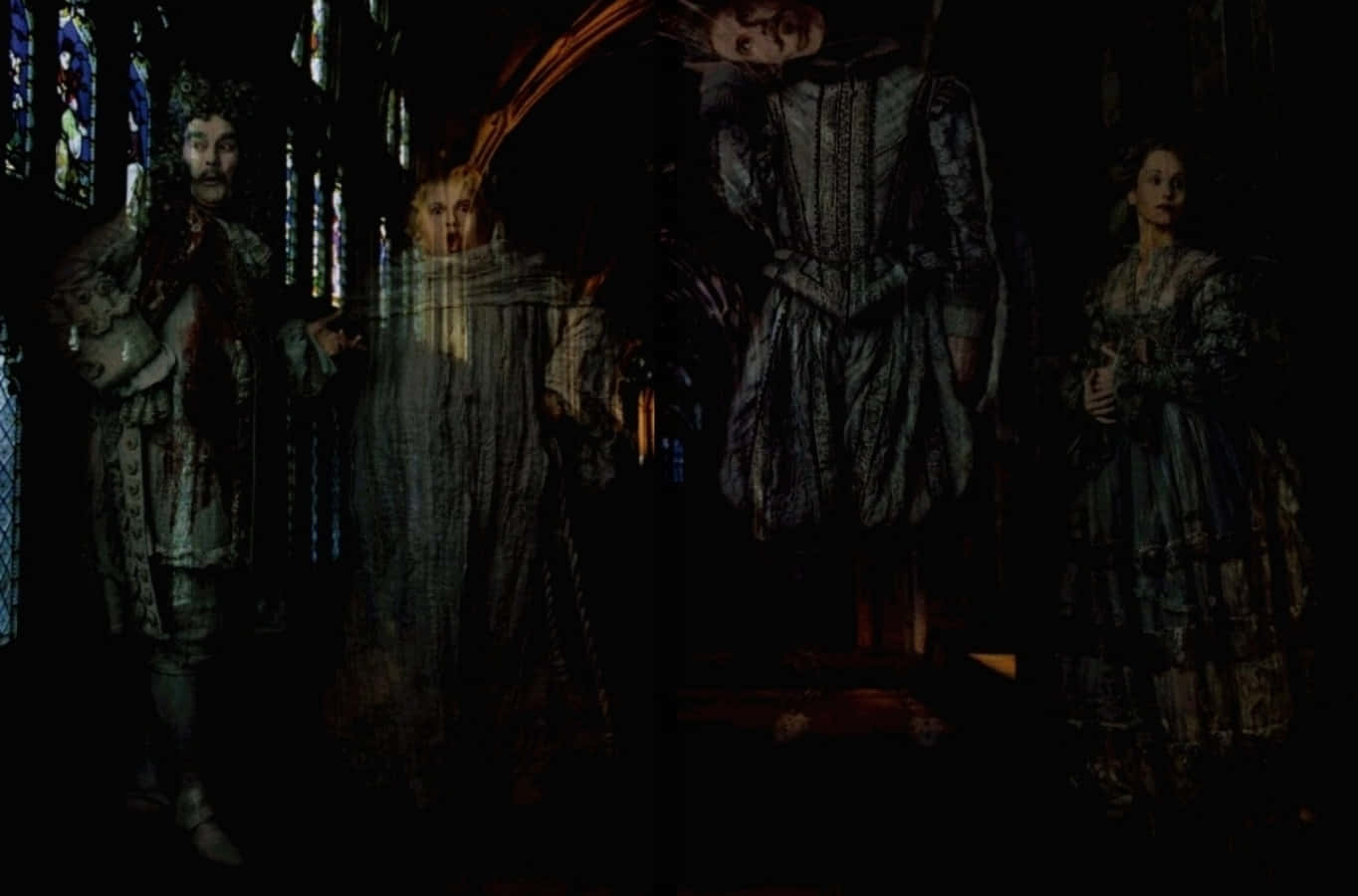 The Hogwarts Ghosts, cathedral, stained glass windows, HD Desktop Wallpaper