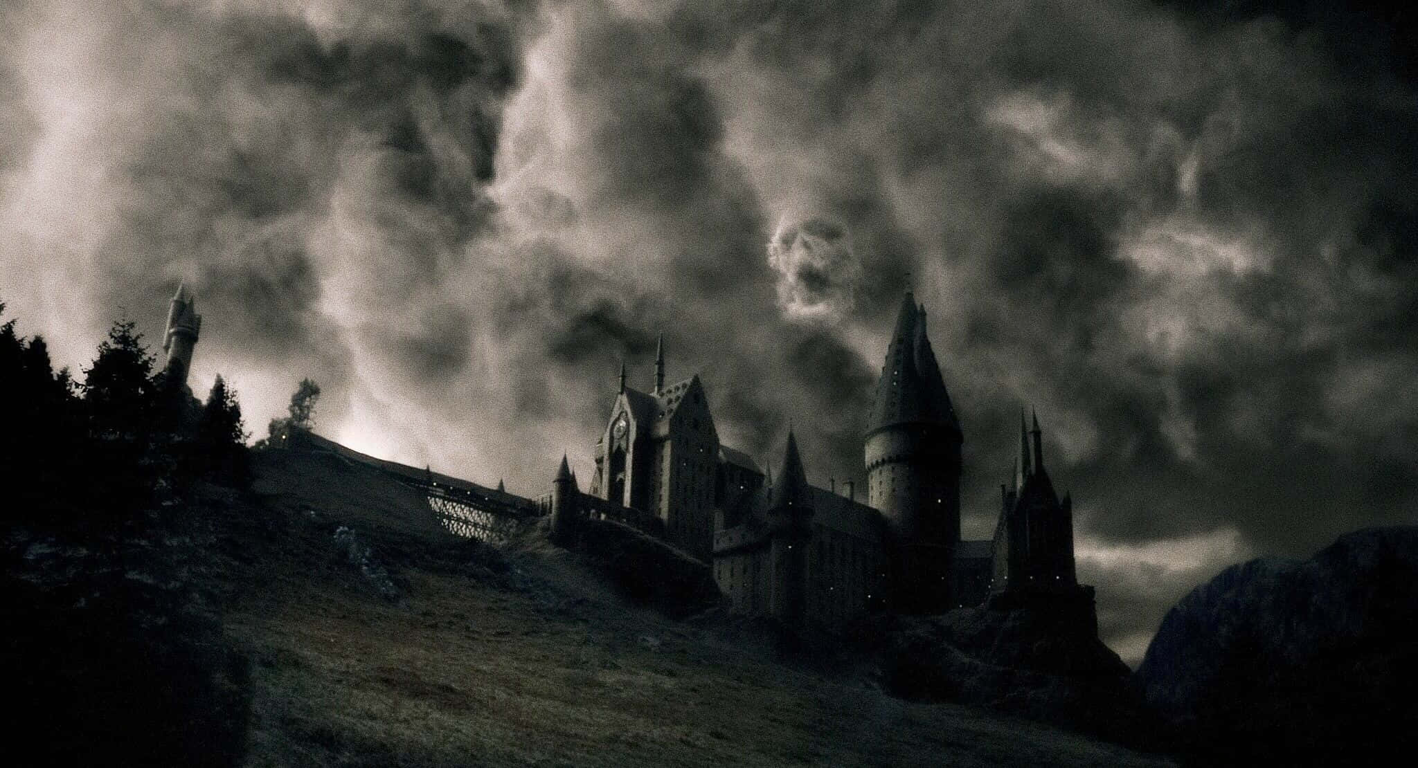 Hogwarts, gothic castle, stormy sky, Full HD Desktop Wallpaper
