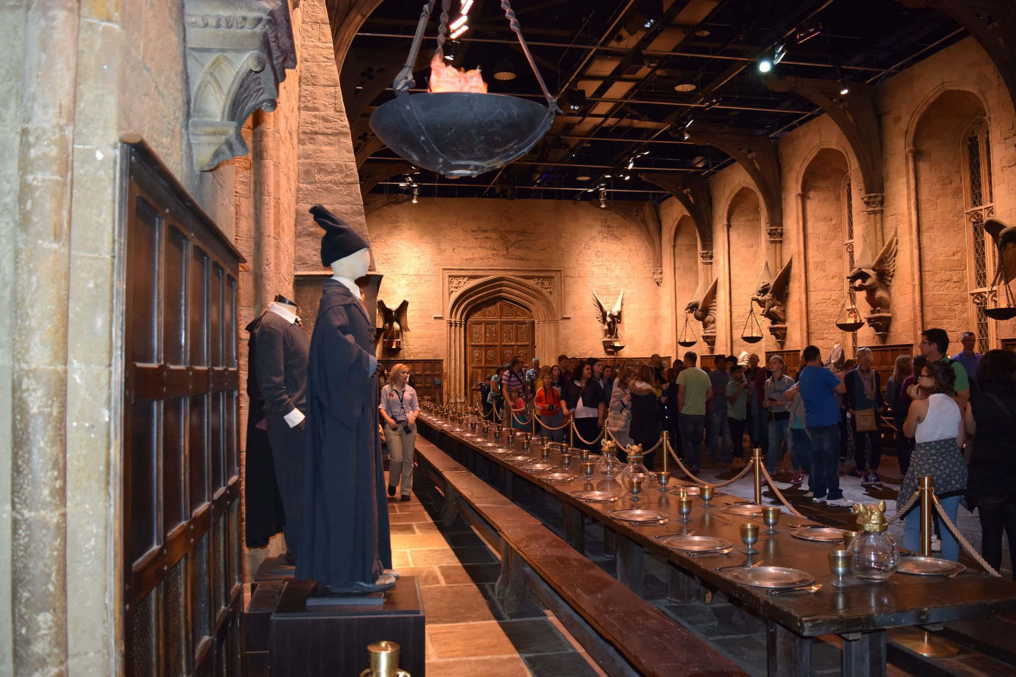 The Hogwarts Great Hall, medieval-style dining hall, long wooden tables, Full HD Desktop Wallpaper