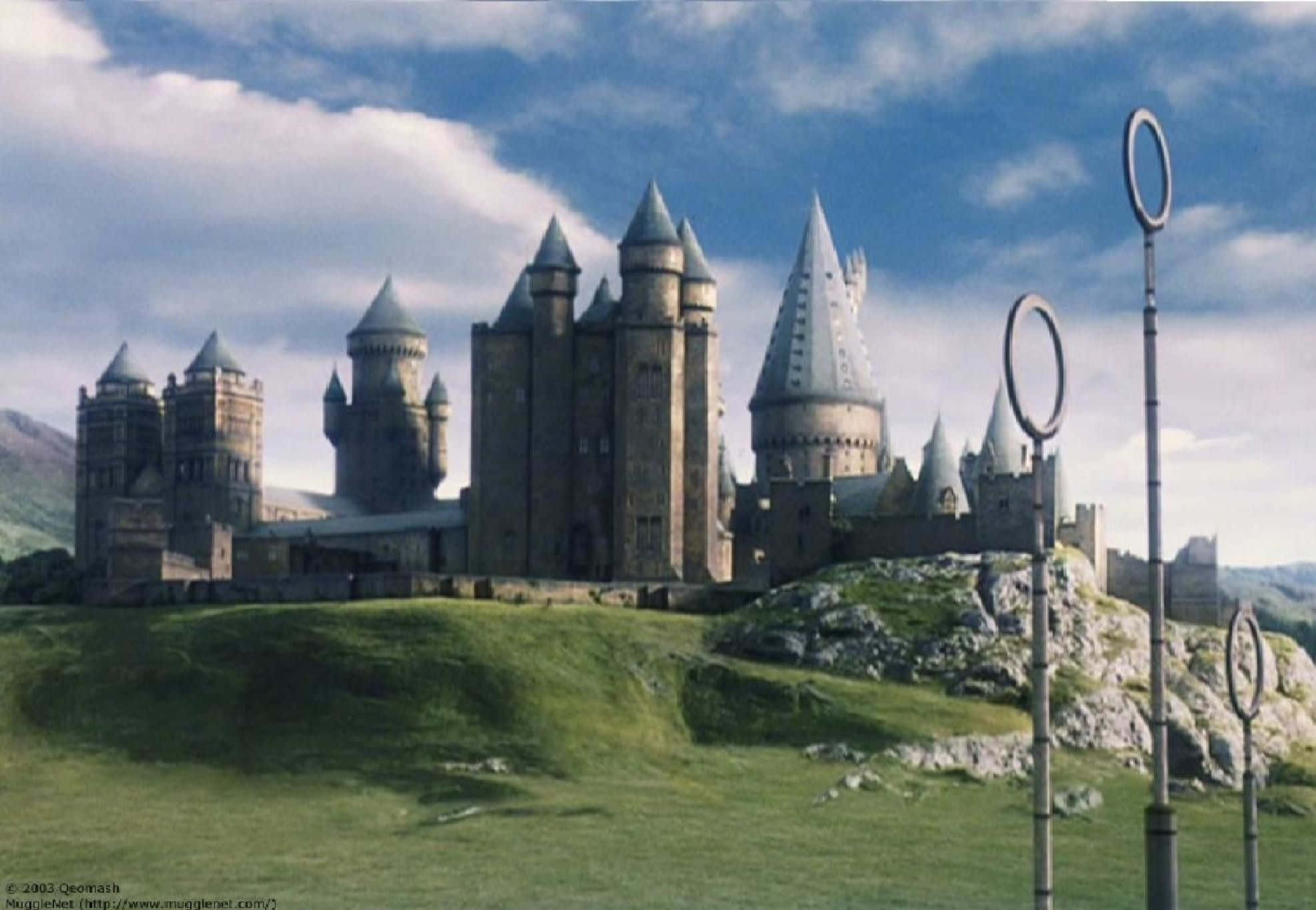 Hogwarts, stone castle, spires, Full HD Desktop Wallpaper