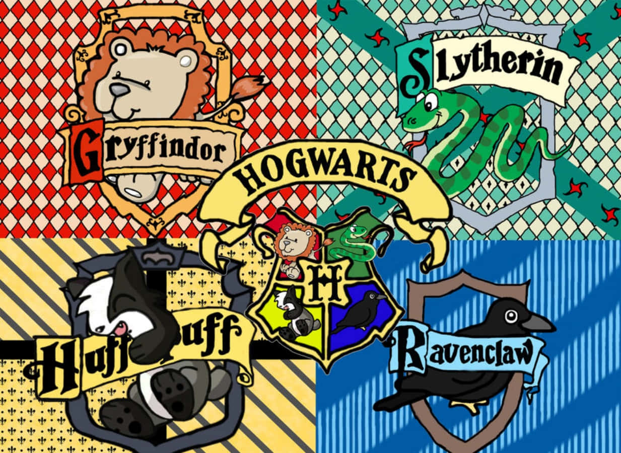 Hogwarts Houses, crests, grid, SD Desktop Wallpaper