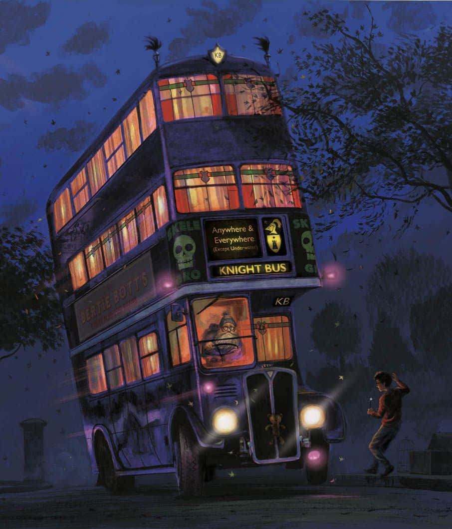 The Hogwarts Knight Bus Stop, knight bus, glowing windows, SD Phone Wallpaper