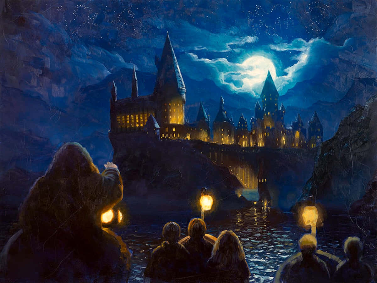 The Hogwarts Lake, Hogwarts, starry night sky, SD Desktop Wallpaper