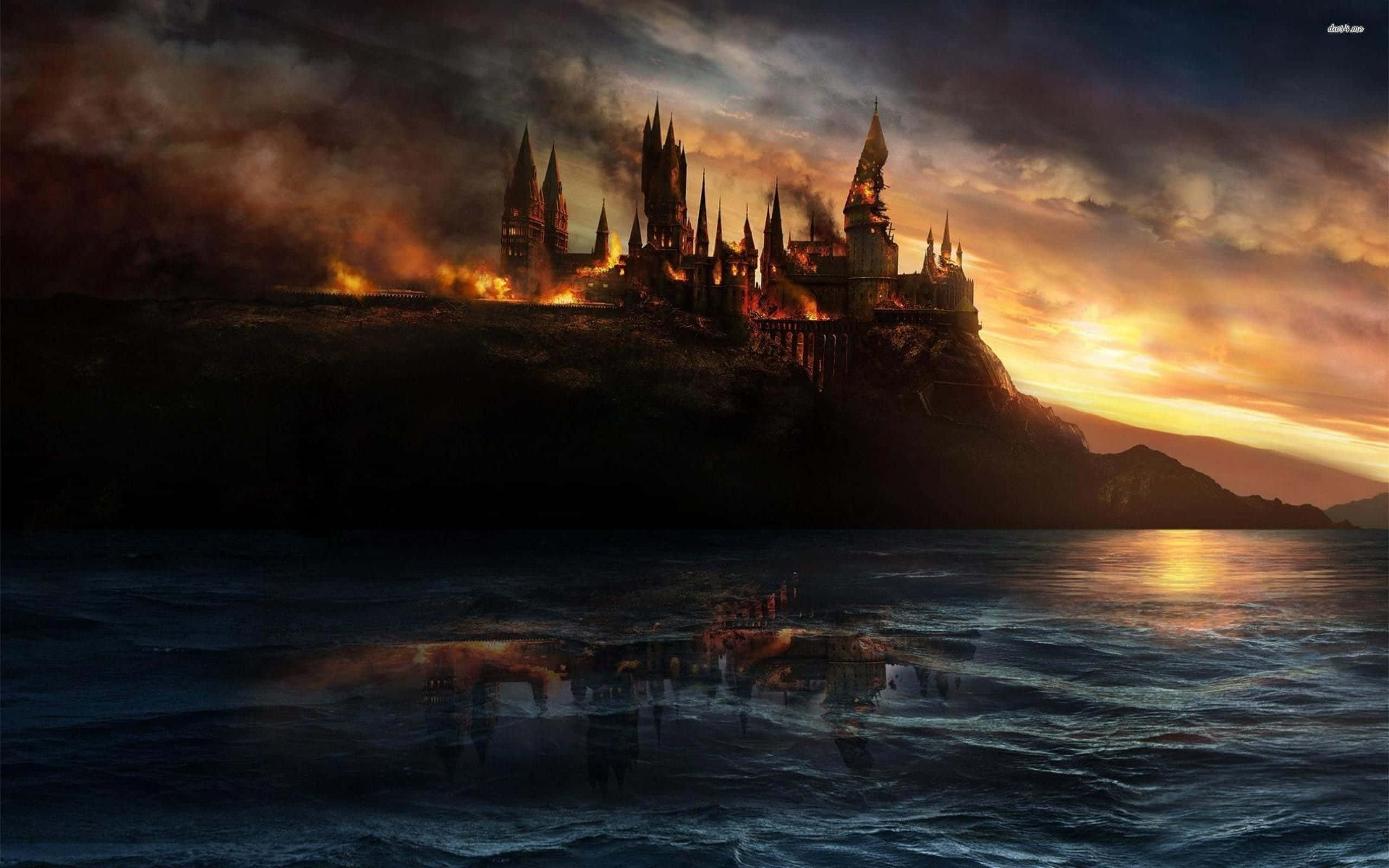 Hogwarts, cliffside, sunset, 2K Desktop Wallpaper