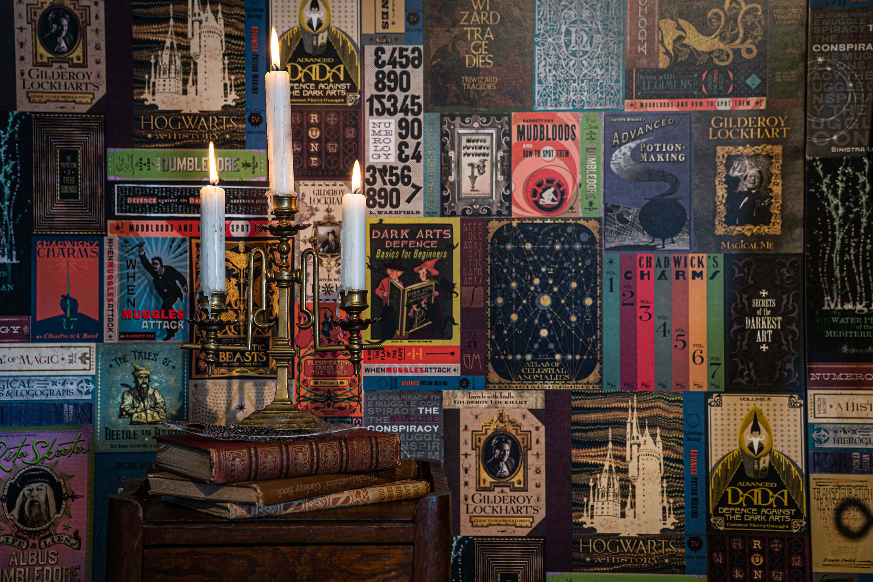 The Hogwarts Library, candlelit, vintage bookshelf, 2K Desktop Wallpaper