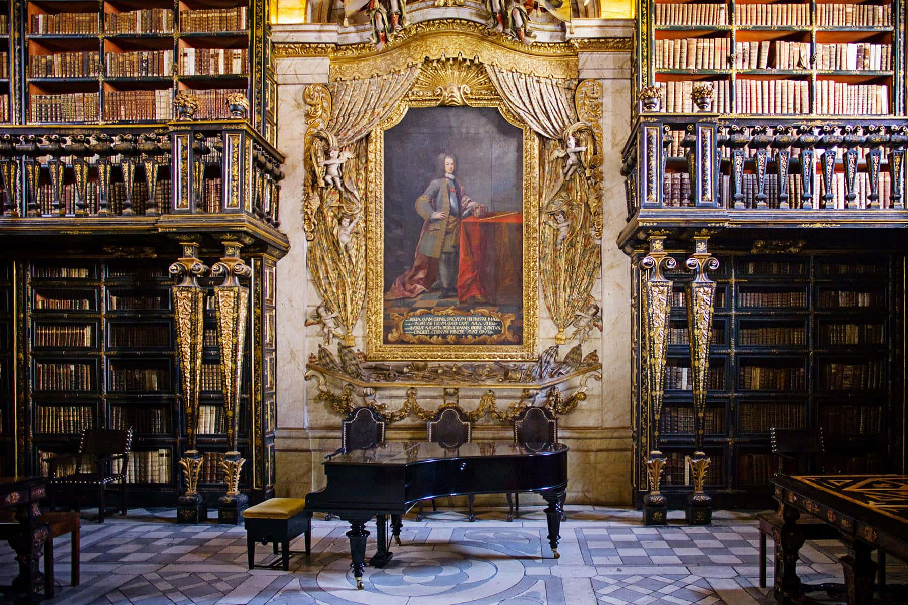 The Hogwarts Library, towering bookshelves, golden accents, HD Desktop Wallpaper