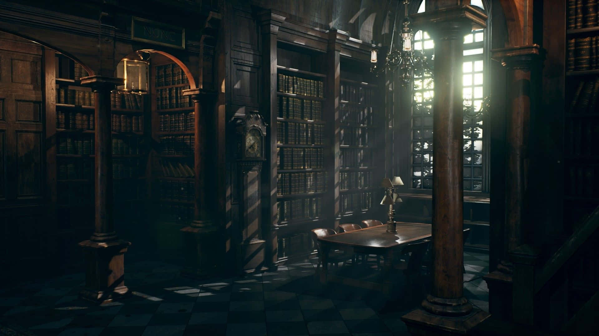 Hogwarts Library, wood-paneled library, towering bookshelves, Full HD Desktop Wallpaper