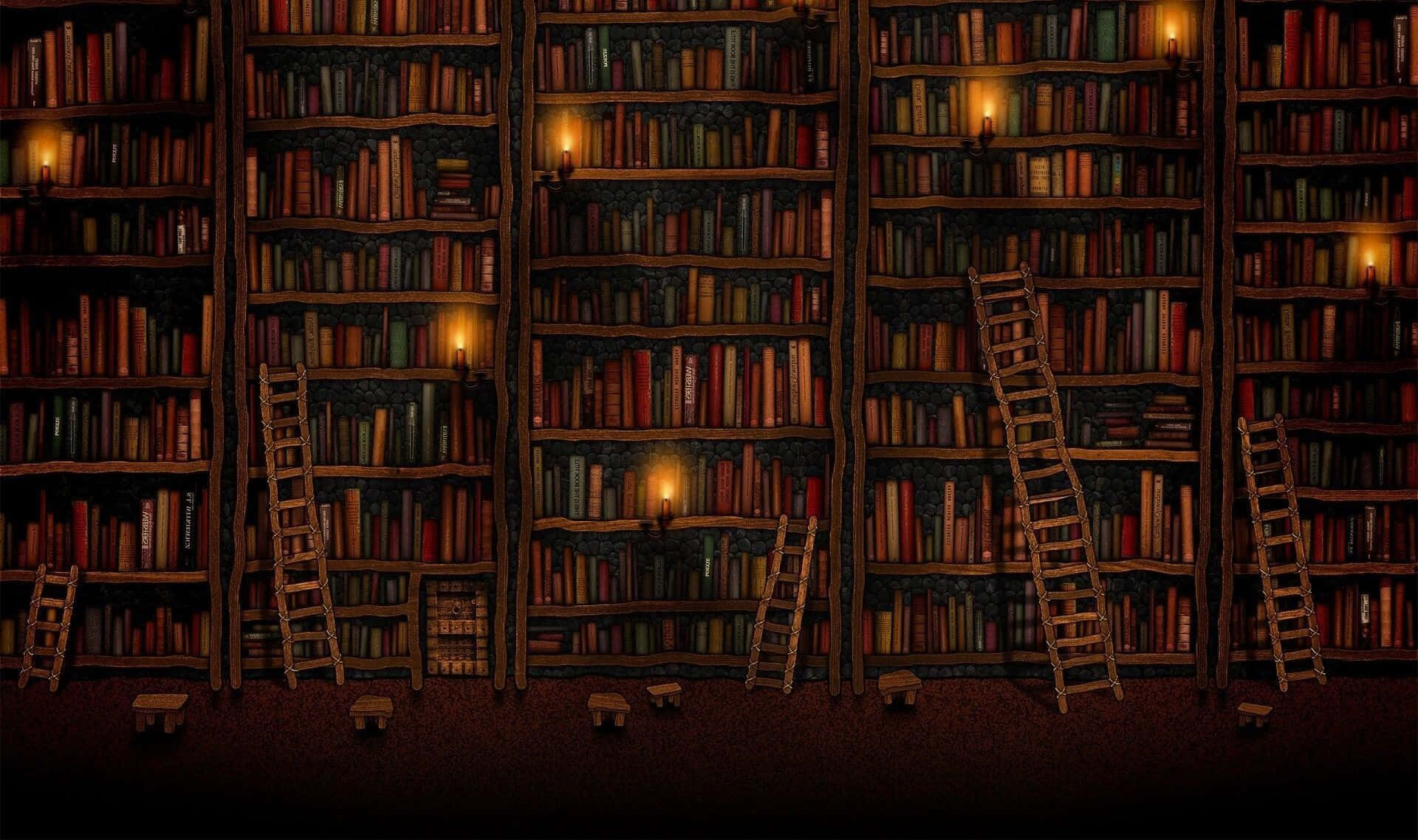 The Hogwarts Library, towering bookshelves, books, Full HD Desktop Wallpaper