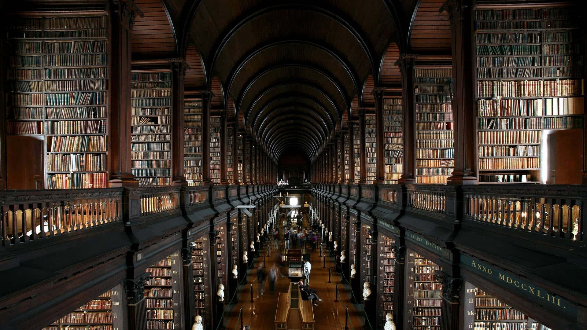 The Hogwarts Library, wooden bookshelves, arched ceilings, Full HD Desktop Wallpaper