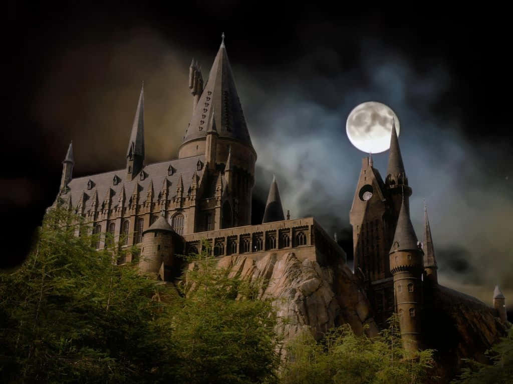 Hogwarts, gothic castle, rocky cliff, SD Desktop Wallpaper