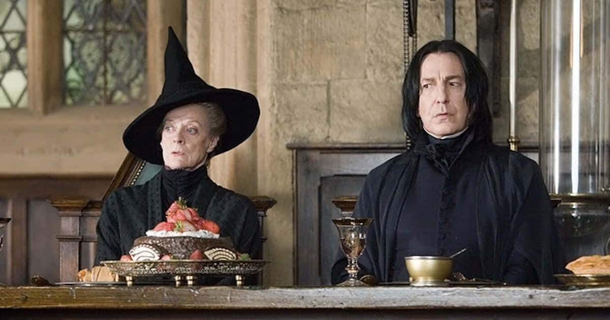 The Hogwarts Professors, dark robes, stone table, SD Desktop Wallpaper