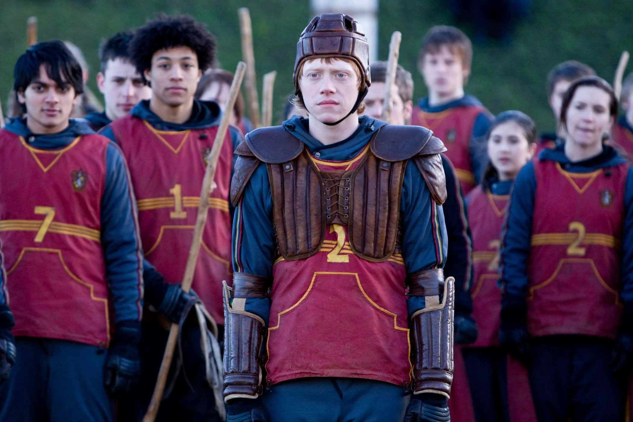 The Hogwarts Quidditch Team, red uniform, green goggles, Full HD Desktop Wallpaper