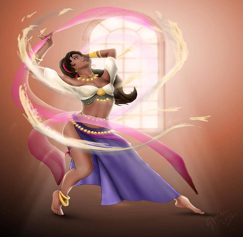 Hunchback of Notre Dame, dancing art, white and purple attire, SD Desktop Wallpaper