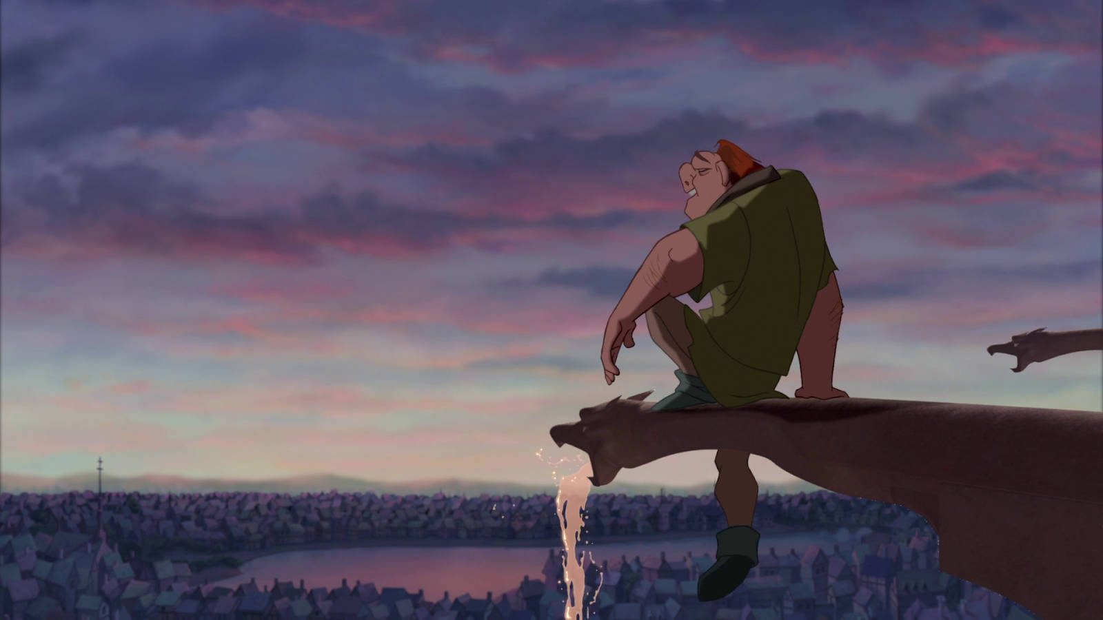 Hunchback of Notre Dame, dragon's head, city at twilight, HD Desktop Wallpaper