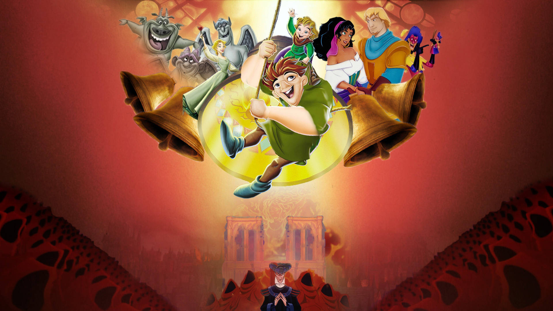 Hunchback of Notre Dame, main characters, golden bells, Full HD Desktop Wallpaper