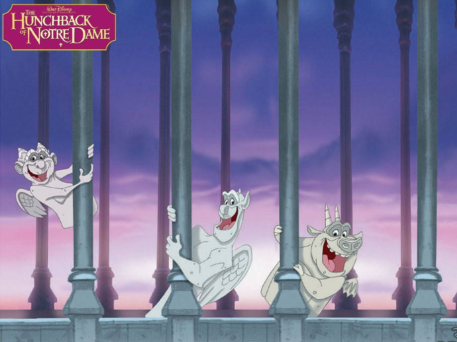 Hunchback of Notre Dame, gargoyles, twilight sky, SD Desktop Wallpaper