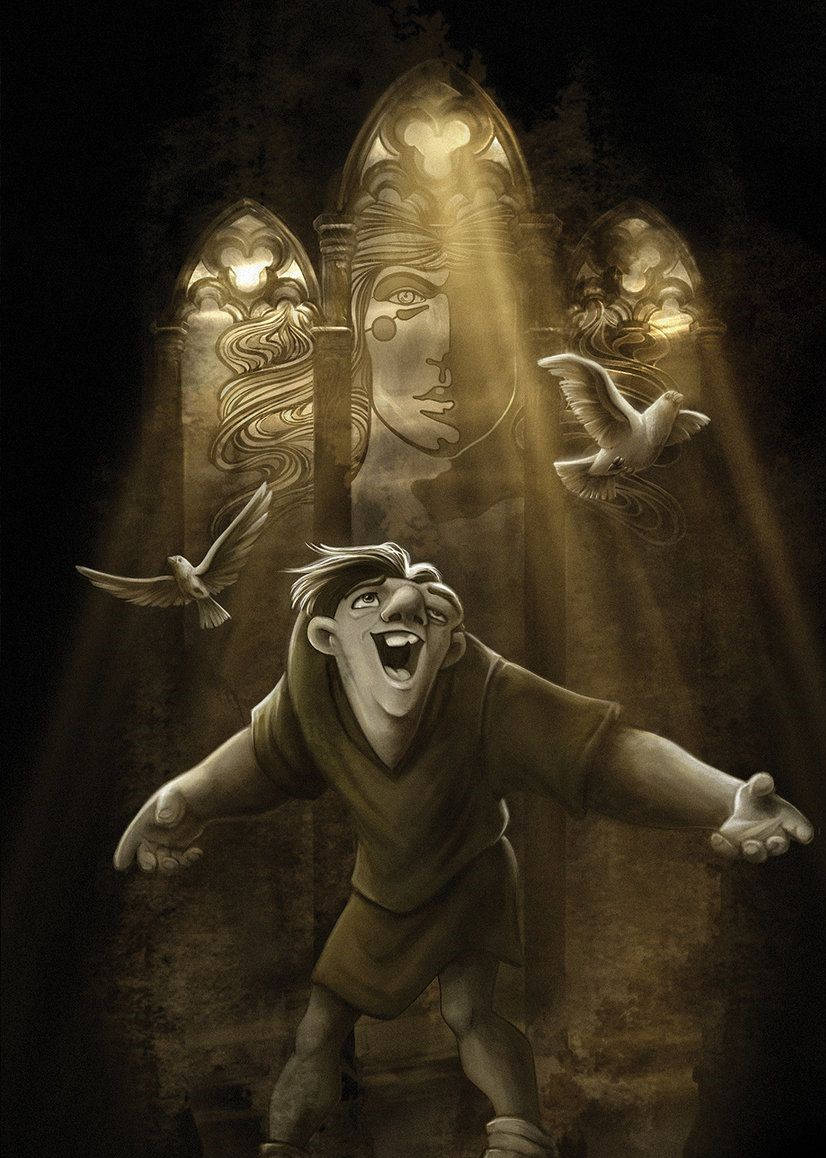 Hunchback of Notre Dame, stained glass windows, angelic faces, SD Phone Wallpaper