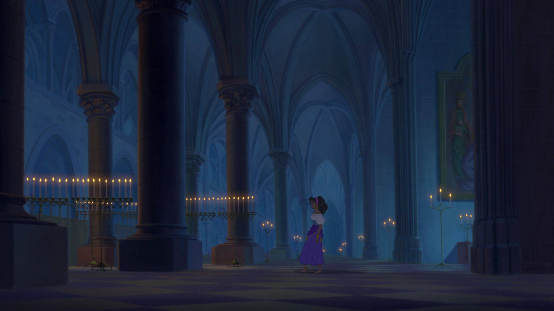 Hunchback of Notre Dame, dark church, purple gown, Full HD Desktop Wallpaper