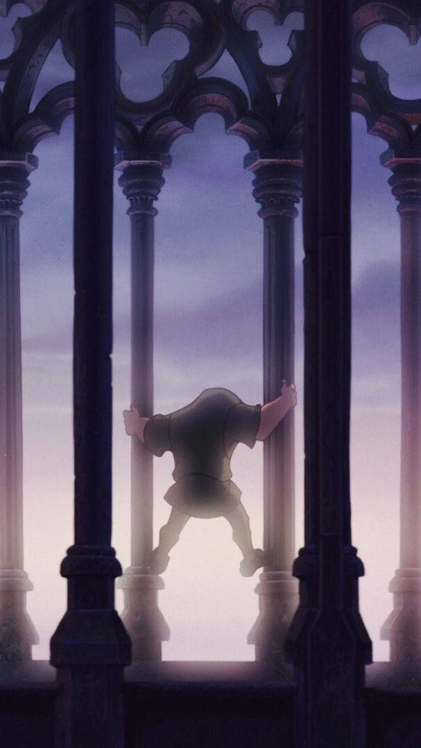 hunchback of notre dame, gothic columns, purple twilight sky, SD Phone Wallpaper