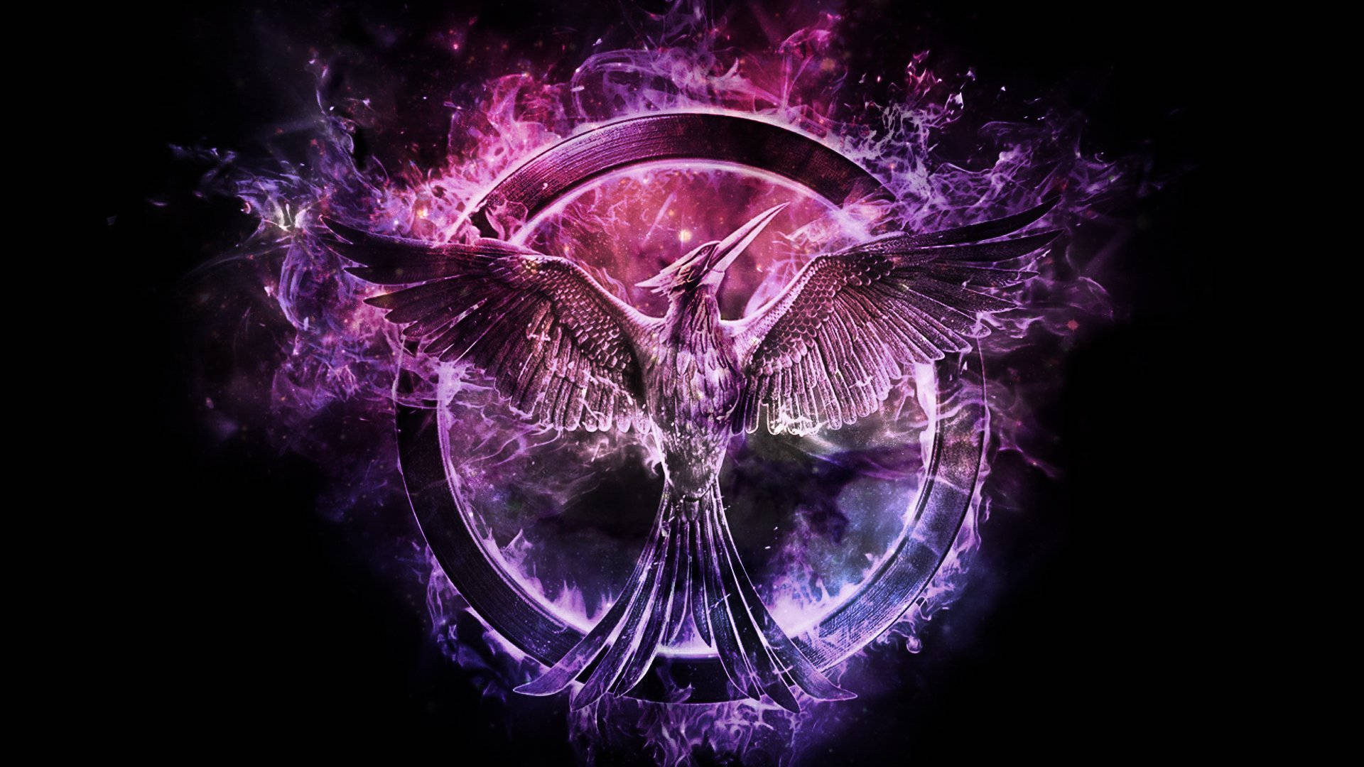 The Hunger Games, purple logo, phoenix, Full HD Desktop Wallpaper