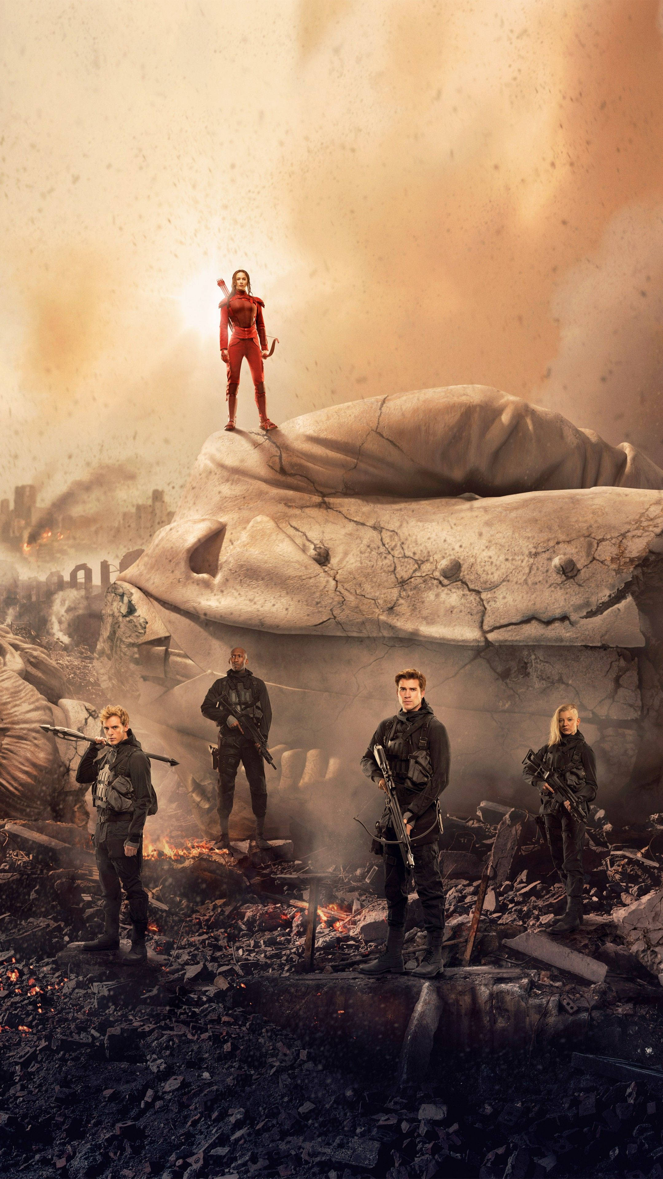 The Hunger Games, red, giant cracked hand, 4K Phone Wallpaper