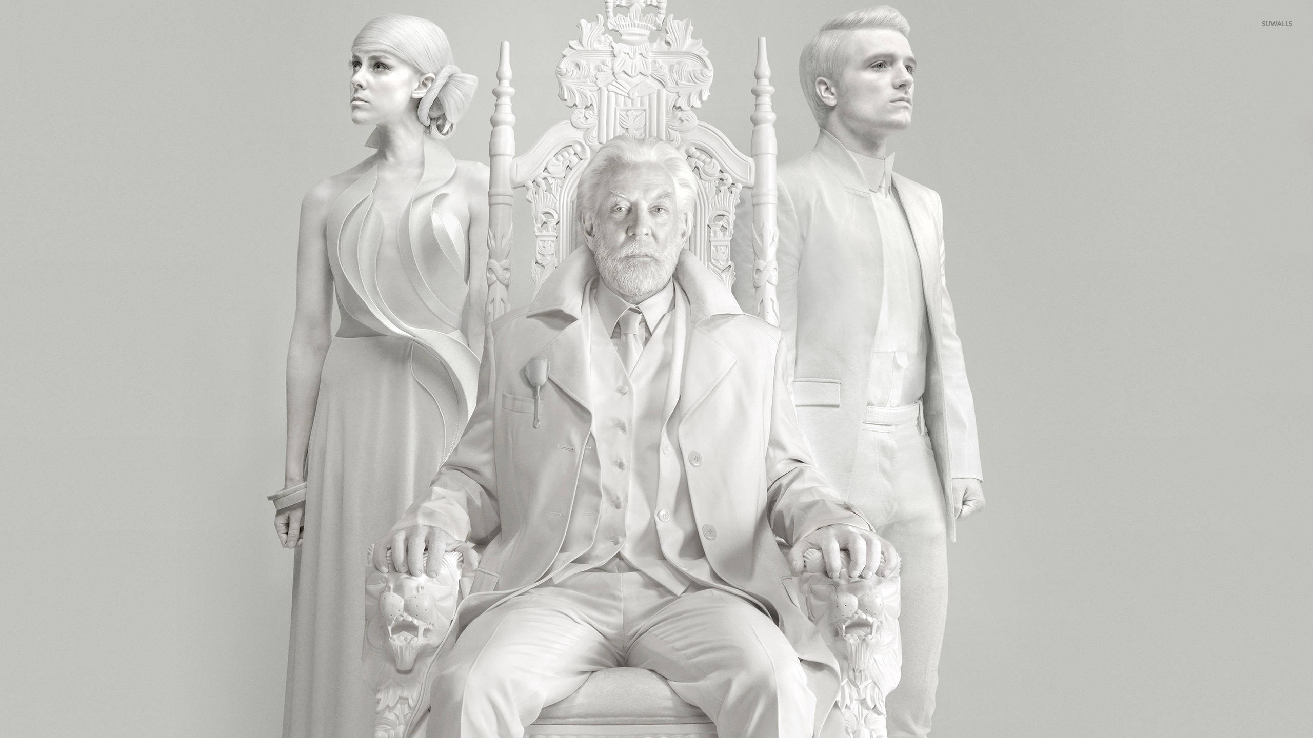 The Hunger Games, white statue, elder seated on an ornate throne, 2K Desktop Wallpaper