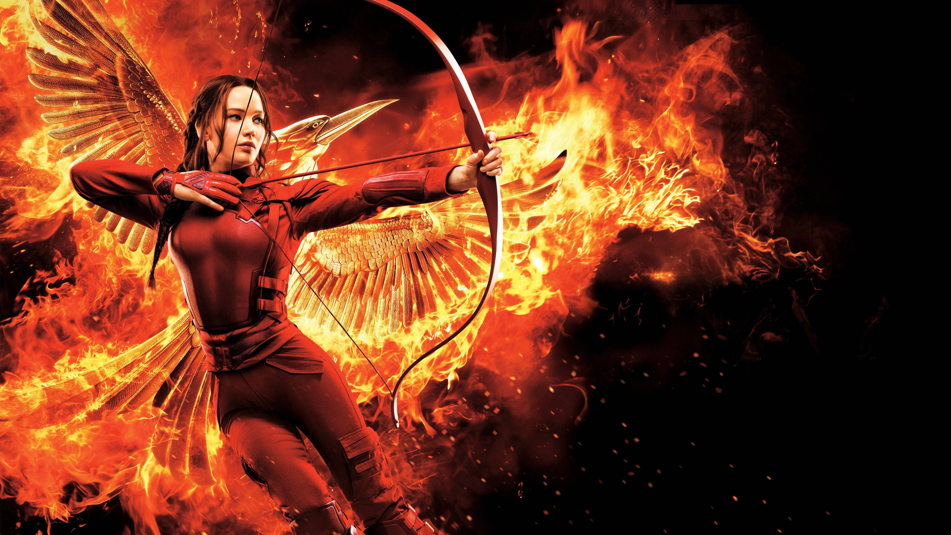 Girl On Fire, The Hunger Games, fiery-winged archer, 4K Desktop Wallpaper