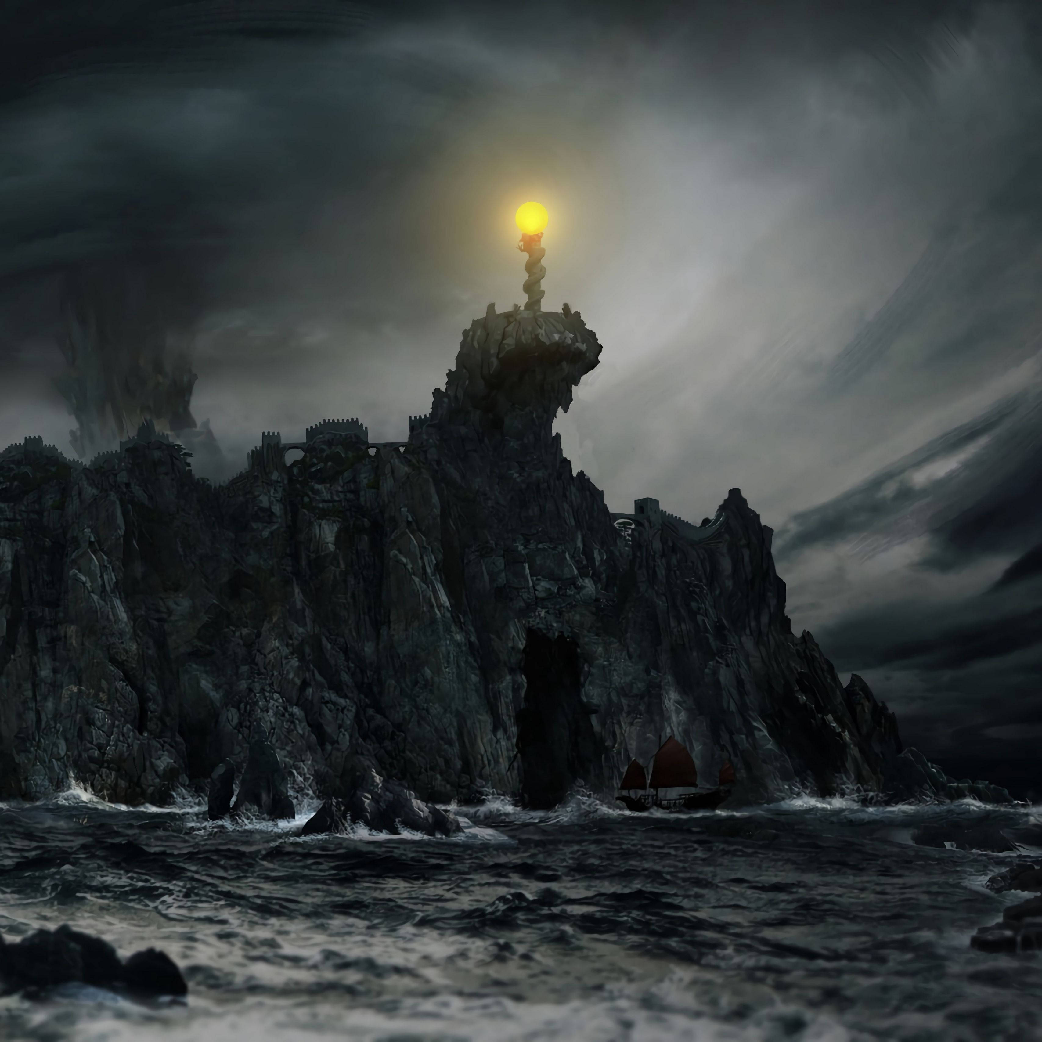 hurricane, cliff, stormy night sky, 2K Desktop Wallpaper