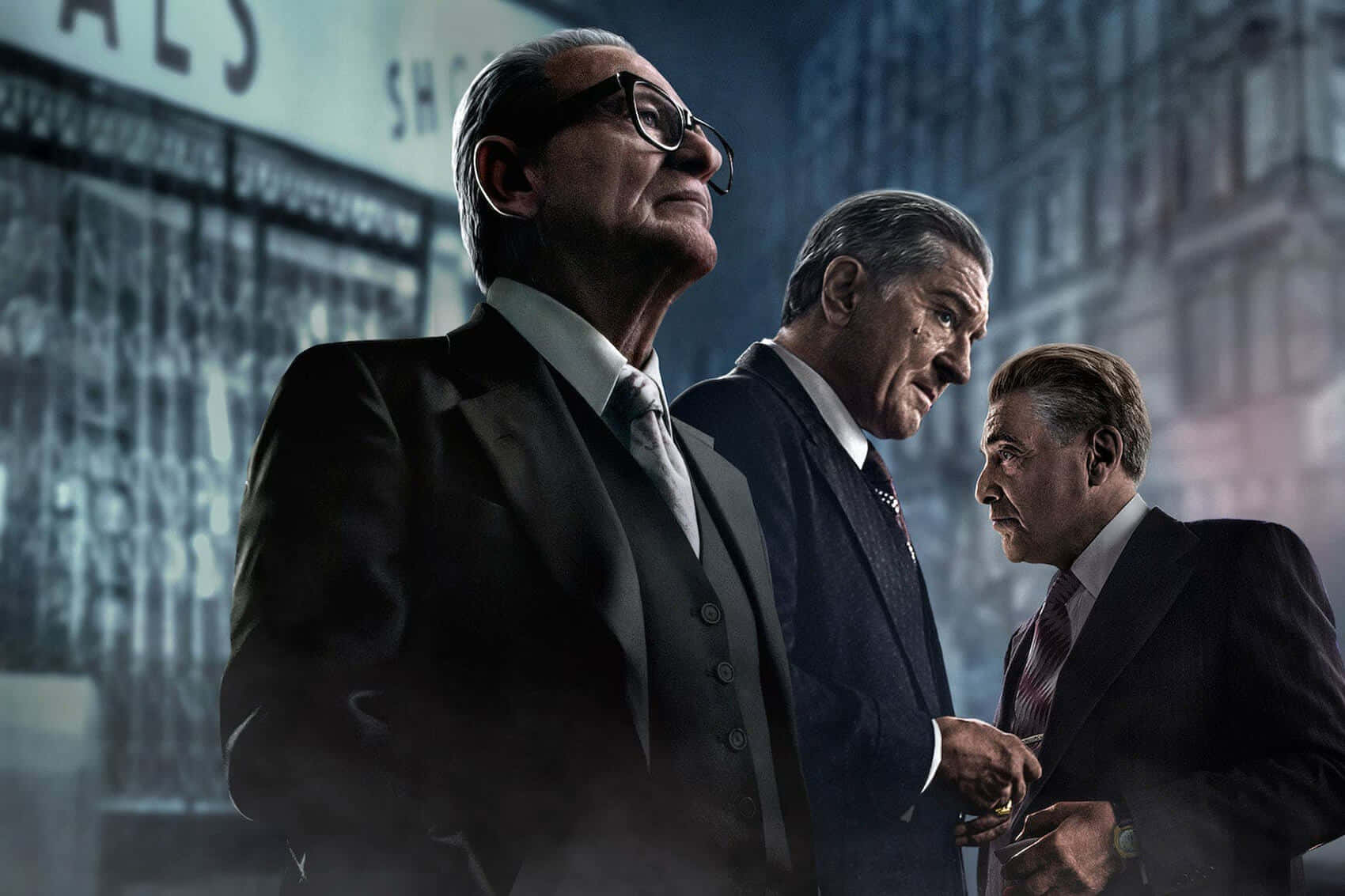 The Irishman, men in suits, dimly lit urban alleyway, HD Desktop Wallpaper