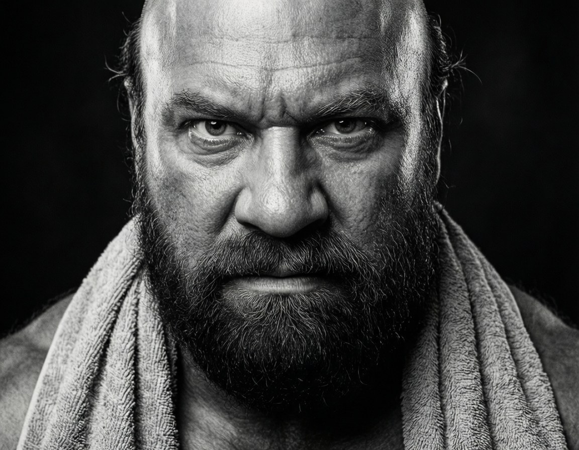 The Iron Sheik, black and white portrait, intense, SD Desktop Wallpaper