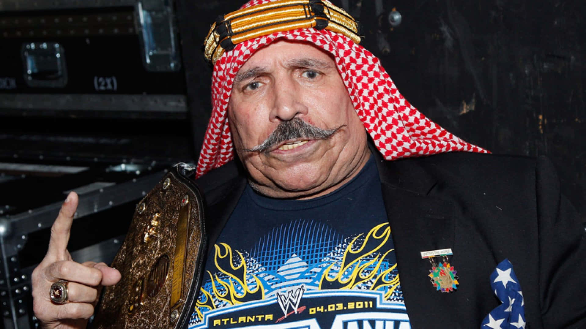 The Iron Sheik, red and white keffiyeh, championship belt, Full HD Desktop Wallpaper