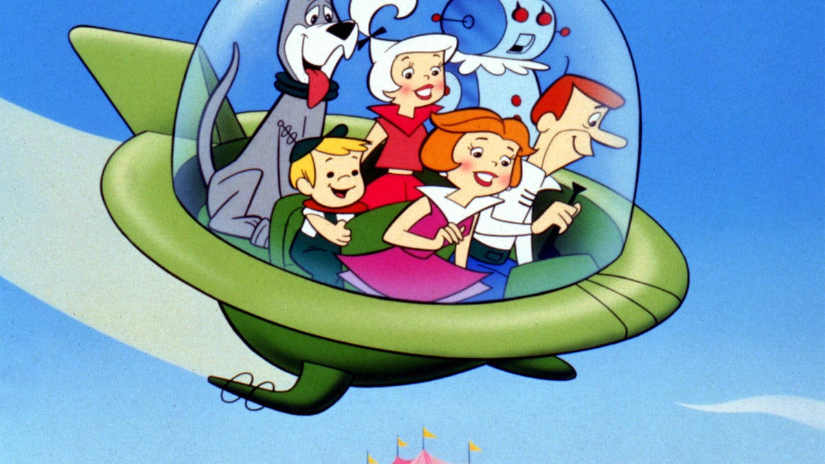 The Jetsons, space car, green flying saucer, SD Desktop Wallpaper
