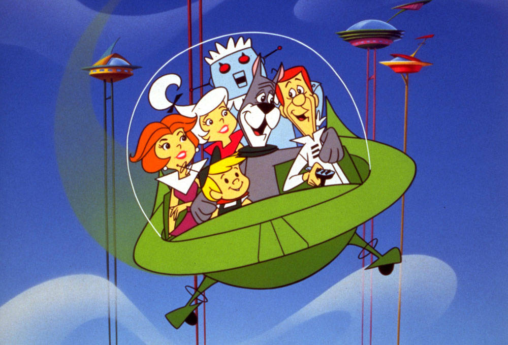 The Jetsons, green space car, flying saucer, SD Desktop Wallpaper
