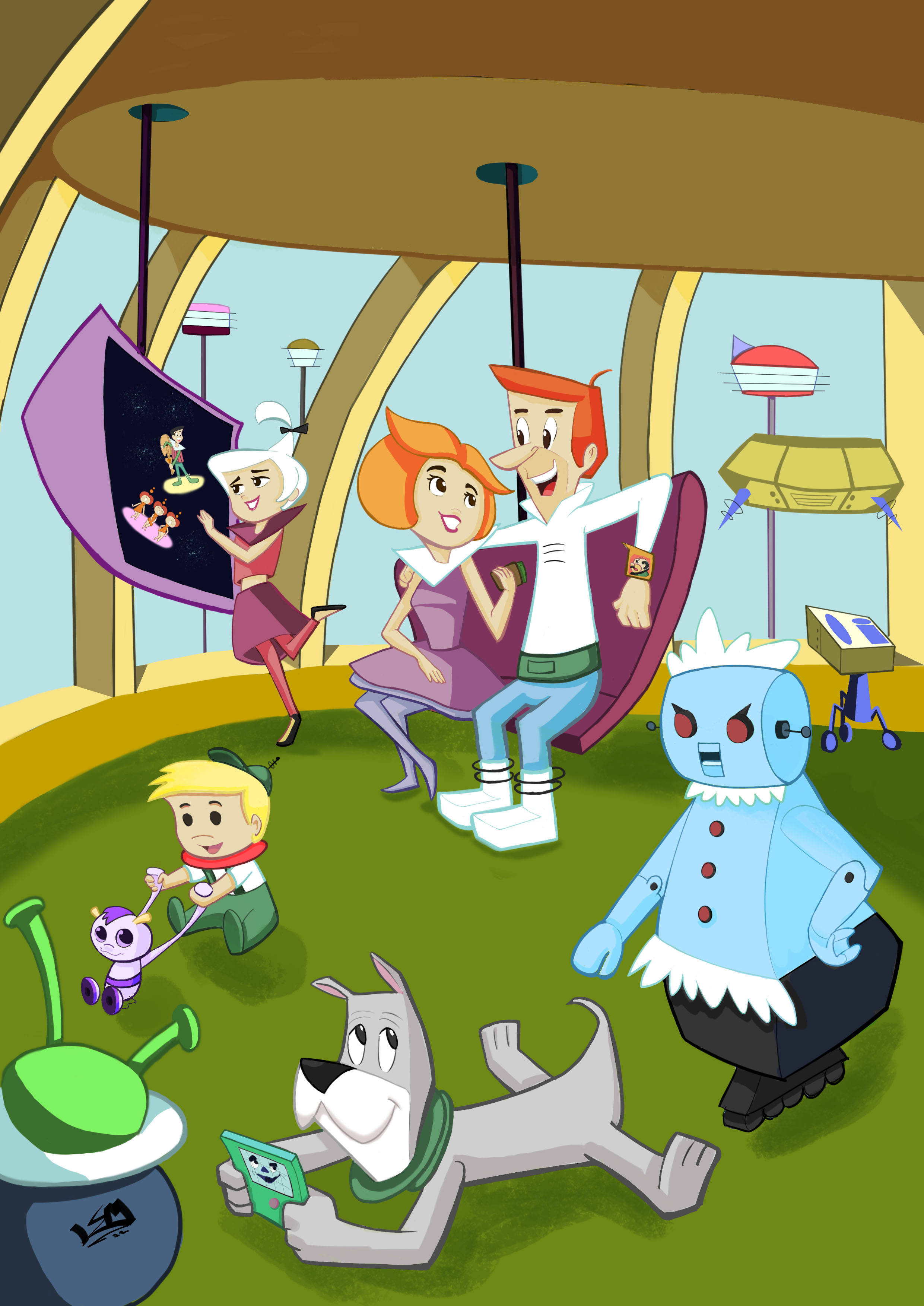 The Jetsons, family, alien friends, 2K Phone Wallpaper