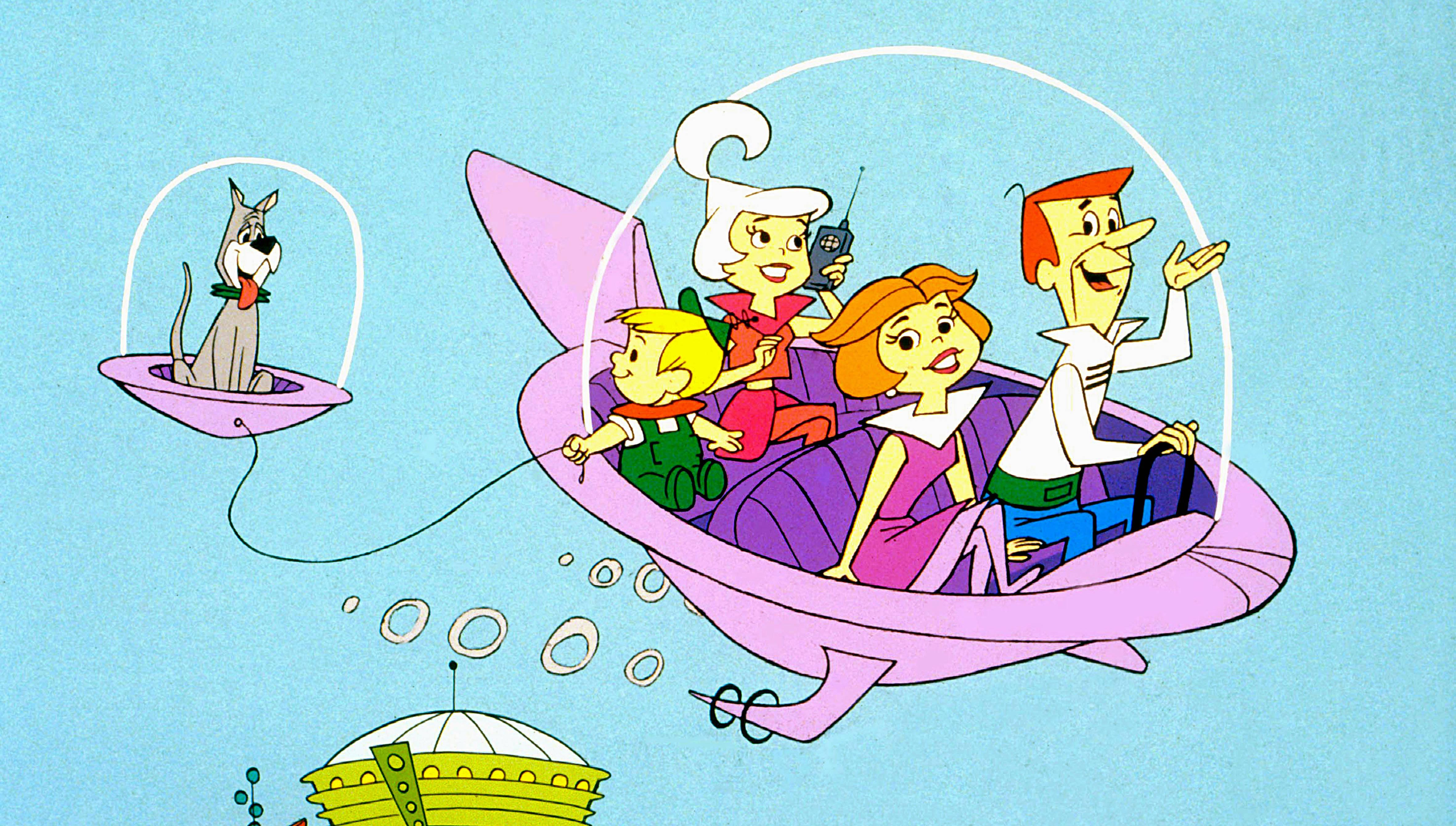 The Jetsons, pink space car, flying car, 4K Desktop Wallpaper