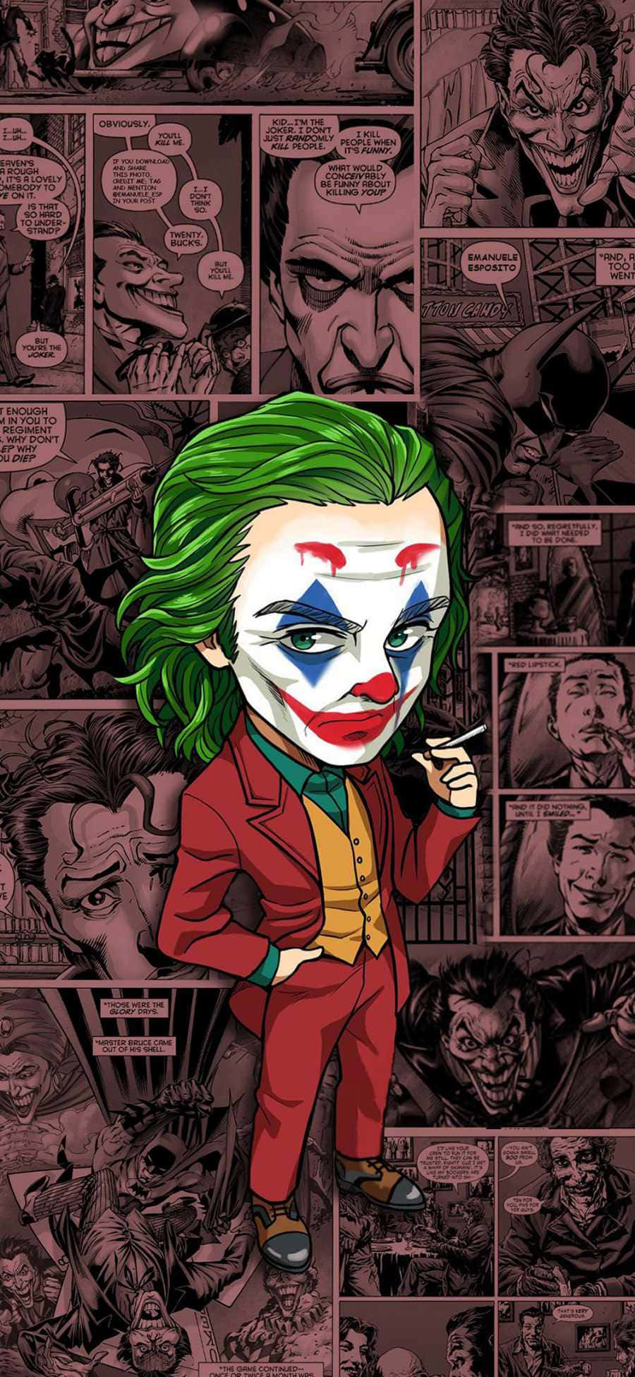 The Joker, red suit, cigarette, Full HD Phone Wallpaper