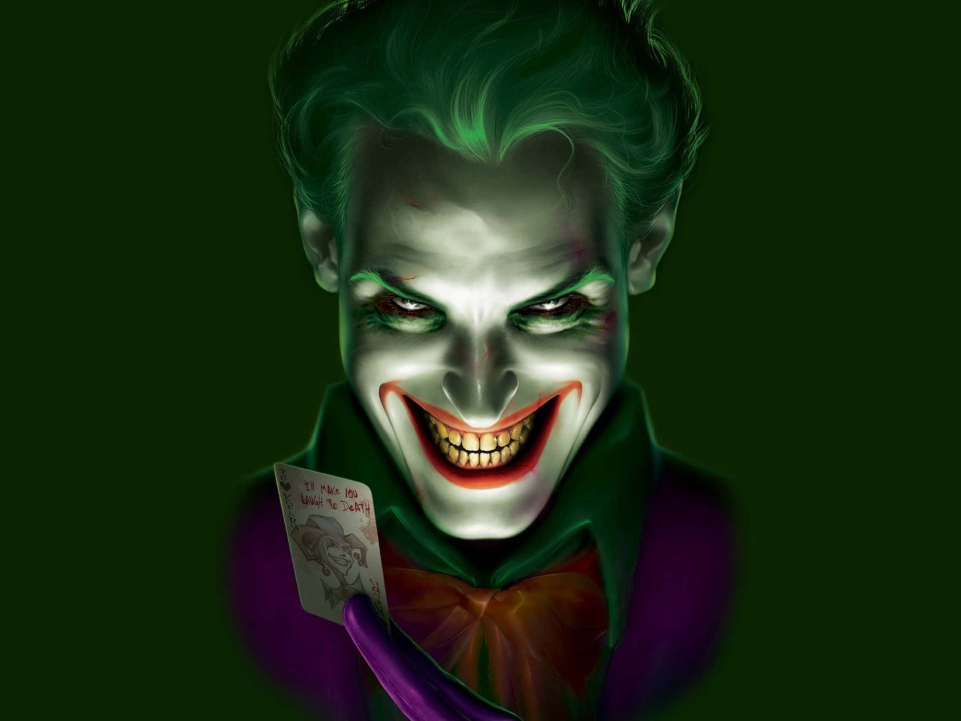 The Joker Comic, green hair, wide grin, Full HD Desktop Wallpaper