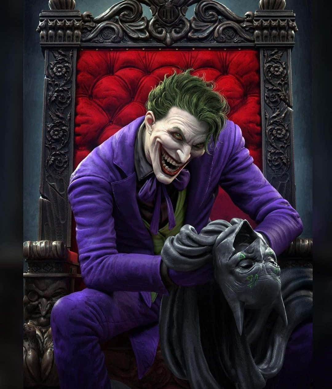 The Joker, purple suit, ornate throne, SD Phone Wallpaper