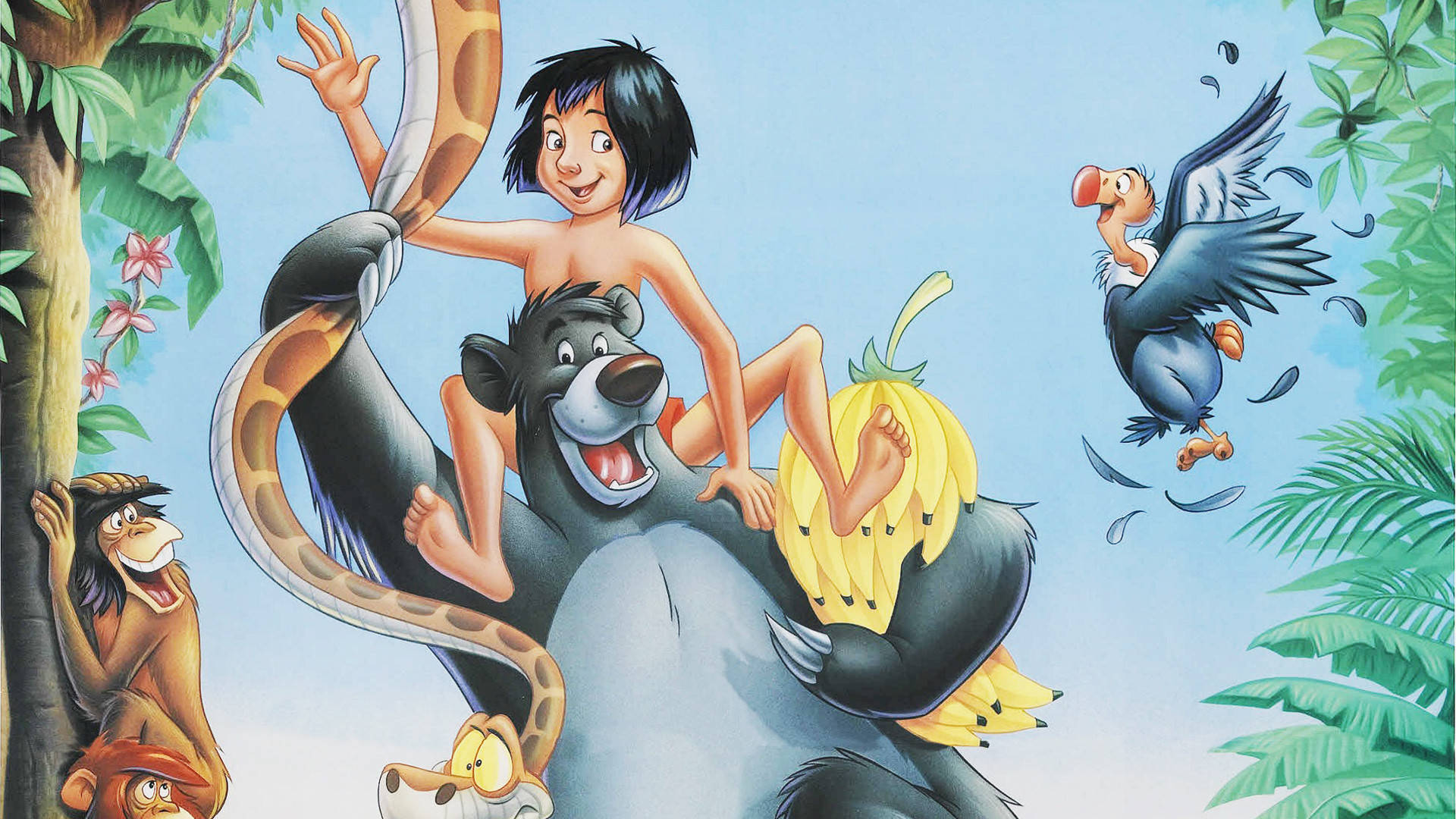 The Jungle Book, animated boy, laughing bear, Full HD Desktop Wallpaper