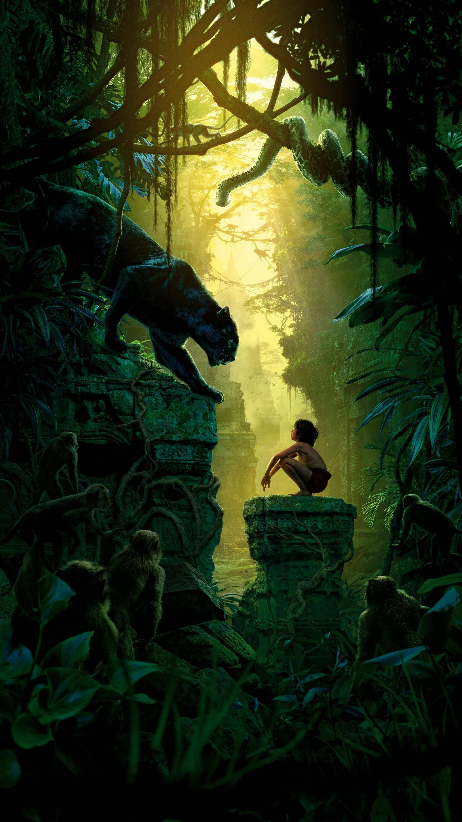 The Jungle Book, green forest, mossy ruin, 2K Phone Wallpaper