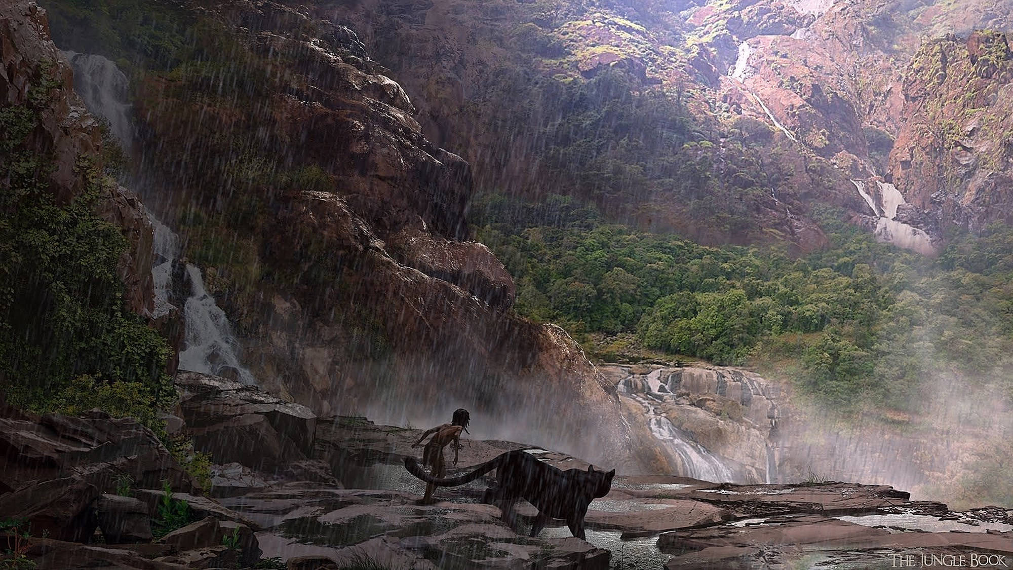 The Jungle Book, tiger, cascading waterfall, Full HD Desktop Wallpaper