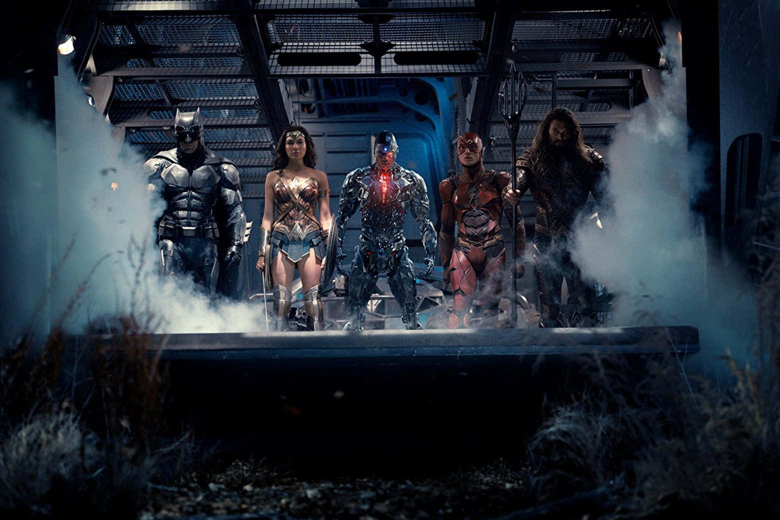 The Justice League Dark, smoky industrial setting, dramatic lighting, HD Desktop Wallpaper