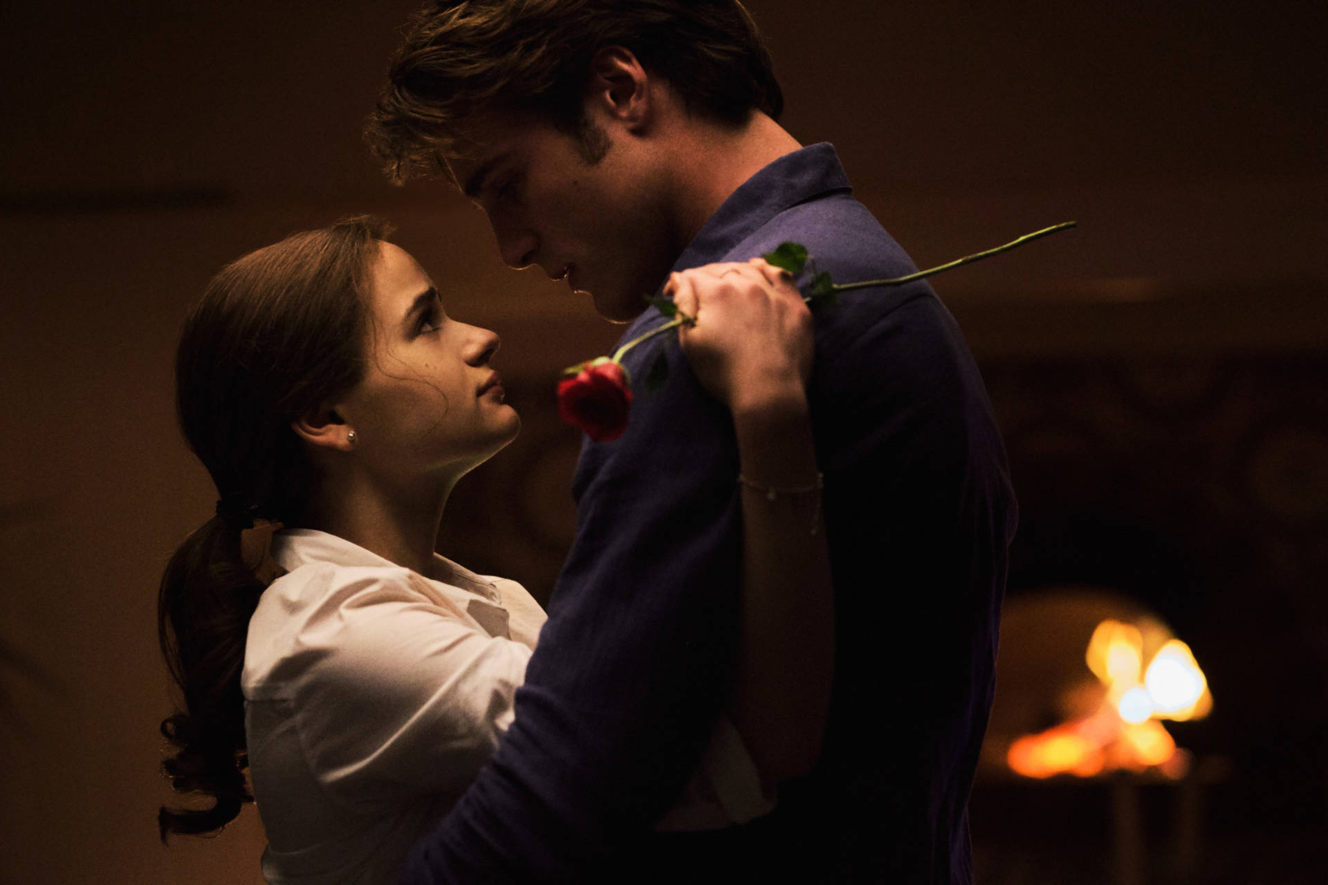 The Kissing Booth, fireplace, red rose, Full HD Desktop Wallpaper