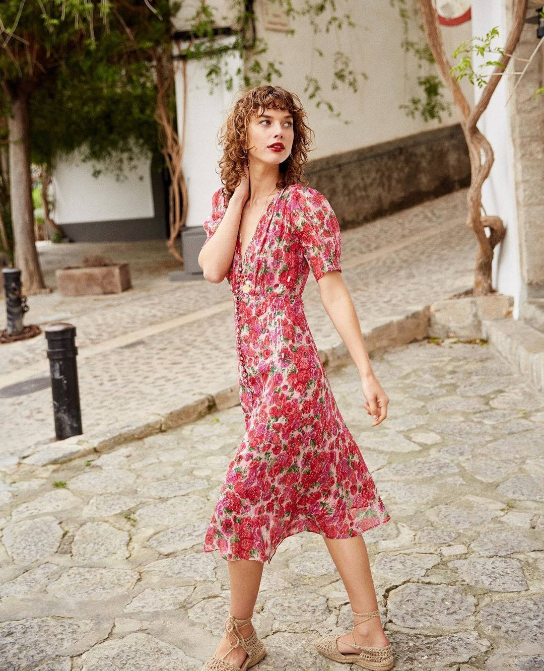 The Kooples, Cherry Blossom Button, red floral dress, HD Phone Wallpaper
