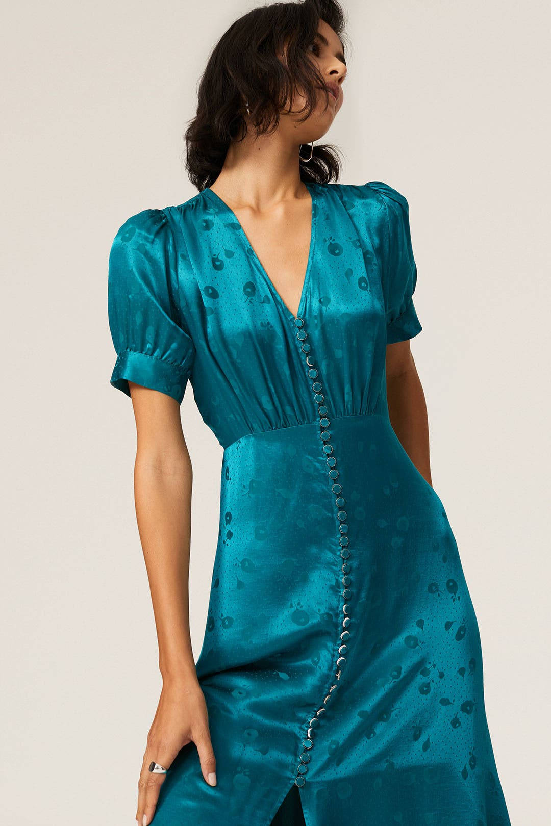 The Kooples, long satin dress, teal satin dress, HD Phone Wallpaper