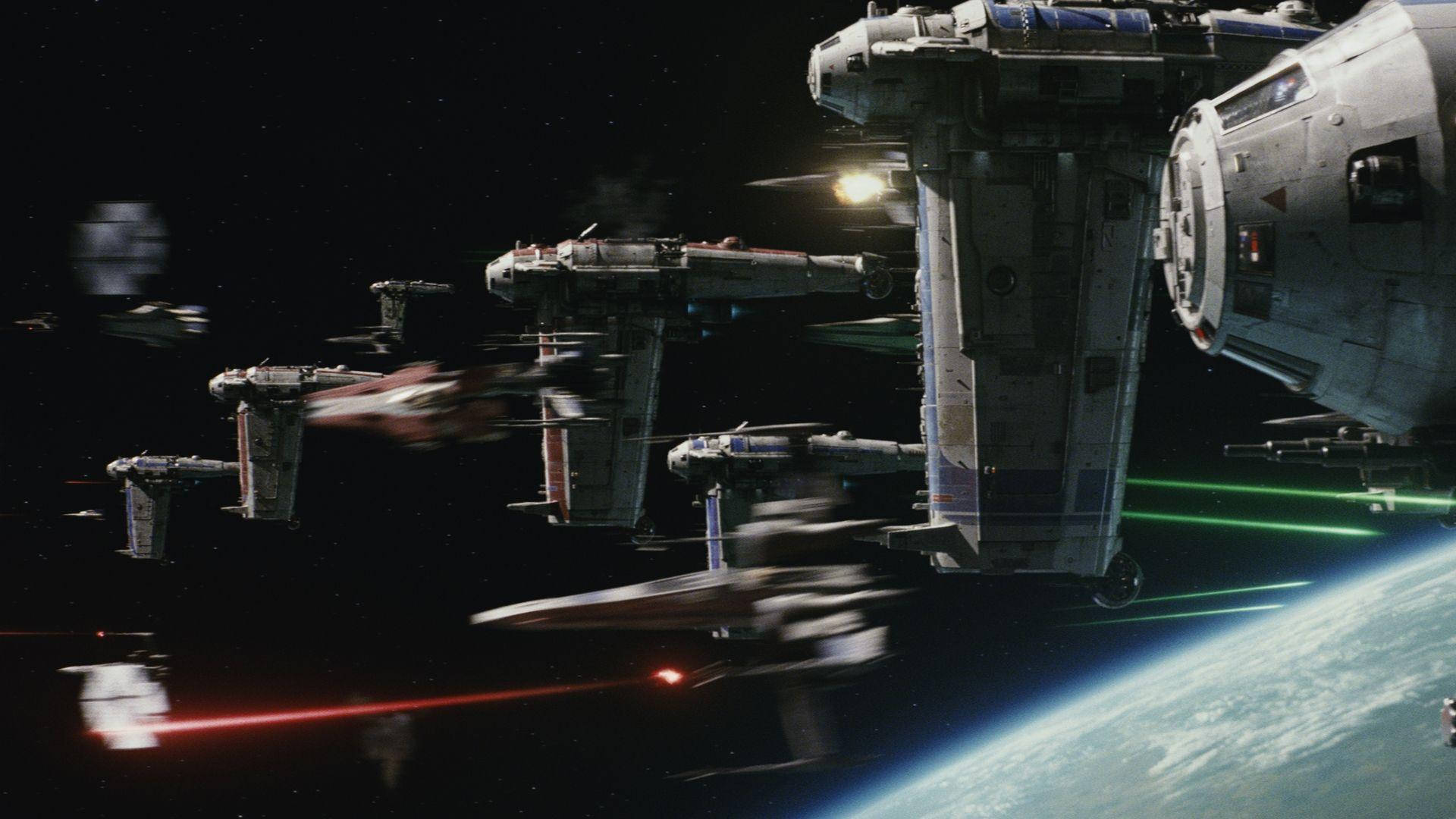 The Last Jedi Star Wars, starfighters, massive starship, Full HD Desktop Wallpaper