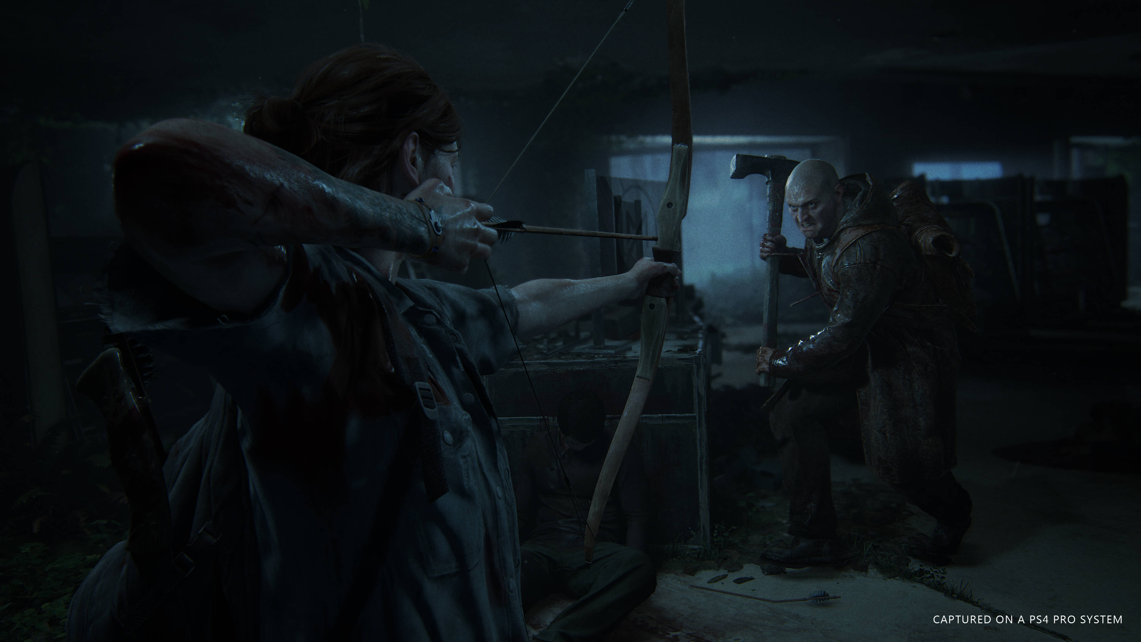 The Last Of Us 2, girl aiming with bow, dimly lit ruin, 4K Desktop Wallpaper